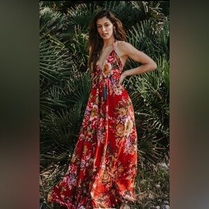Miss Kitsch Ibiza Pink Floral Cotton Maxi Dress S